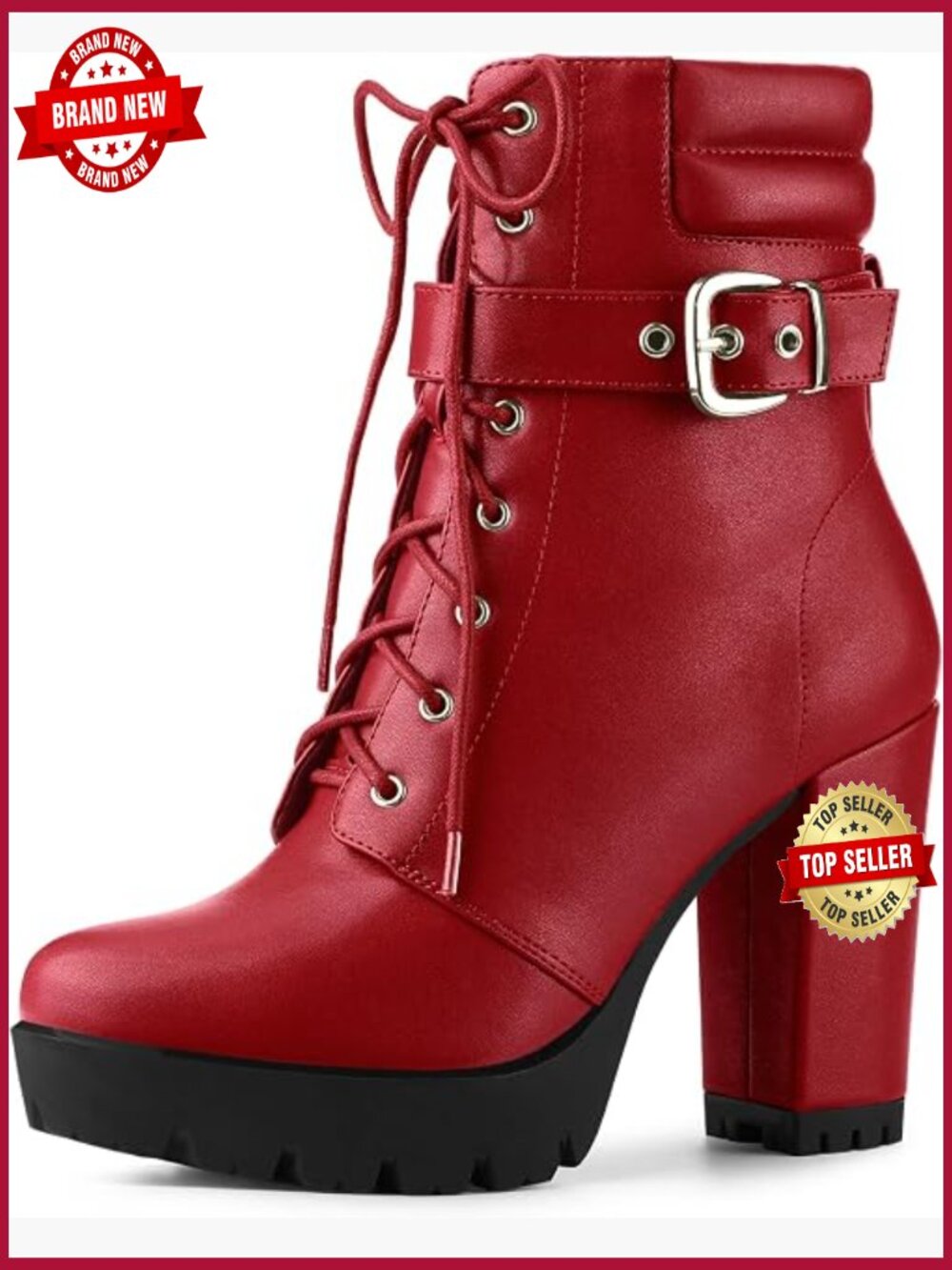 Platform Ankle Boots Lace Up Block Heels Combat Boots Chunky Heel Party
